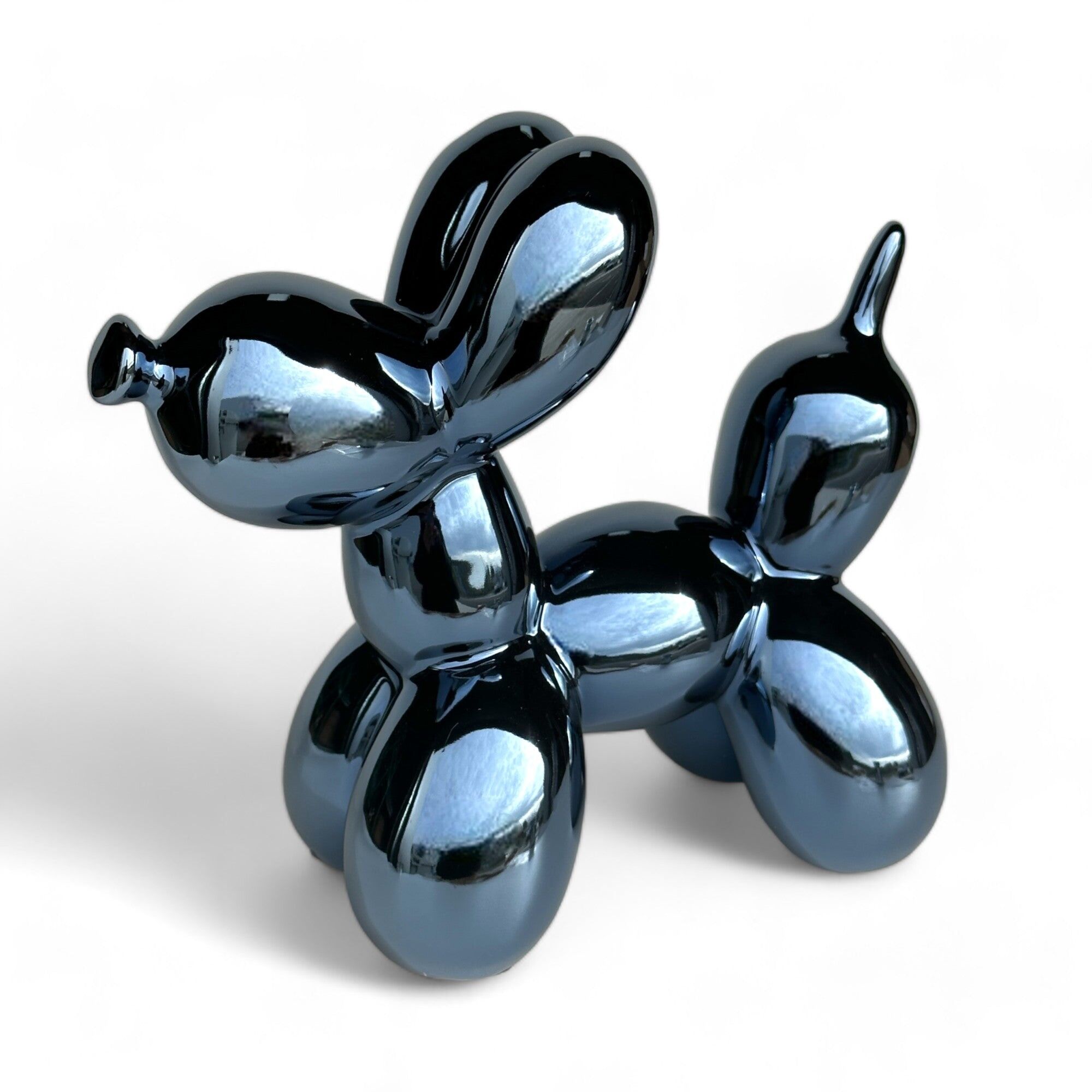 Ballonhund-Ornament, graue Spiegeloberfläche, trendige Wohndekoration, 21 cm