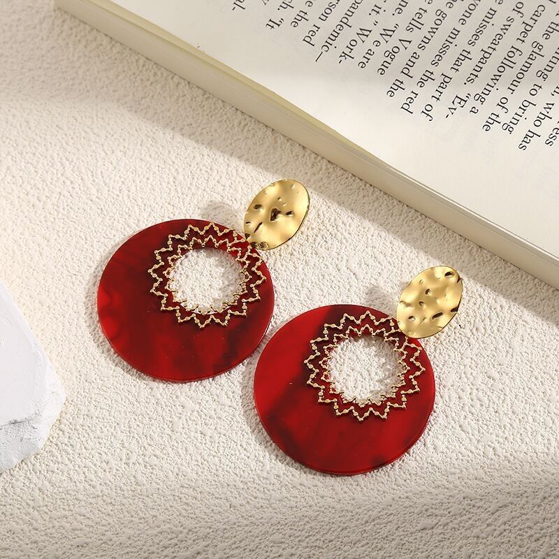 Orecchini in oro Dischi rossi con motivi