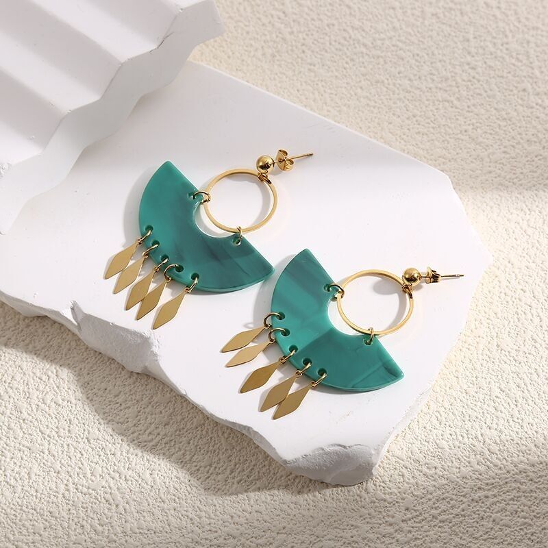 Orecchini A Mezzo Disco Di Turchese Dorato Con Diamanti Dorati