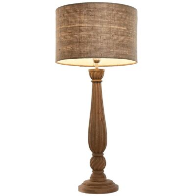 Lampara Sobremesa Madera Yute 41X41X91 Tallada LA213690 NO11