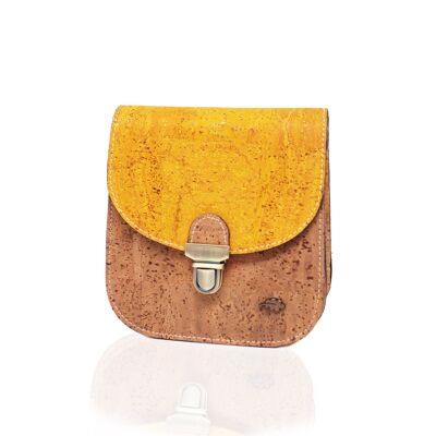 Structured cork crossbody bag with contrast coloured panels