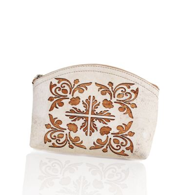 Cork small purse in white with Portuguese tile design
