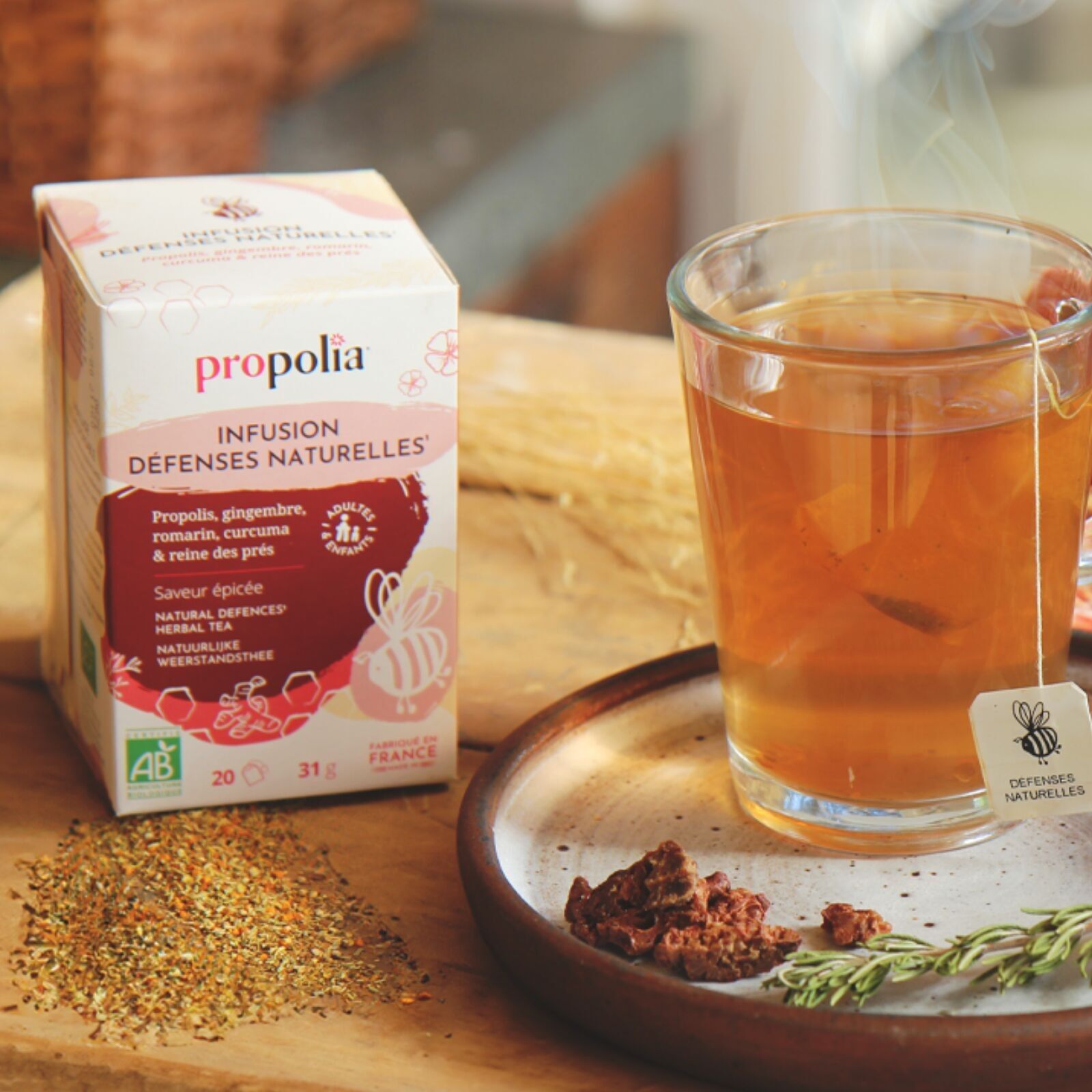 Organic Natural Defenses Infusion - Propolis, ginger, rosemary, turmeric & meadowsweet - 20 Sachets