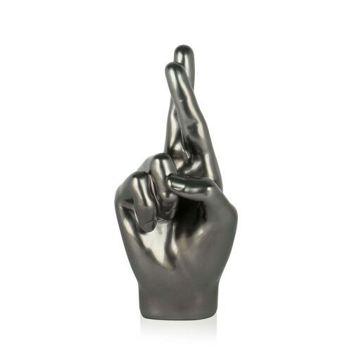ADM - Scultura in resina 'Dita incrociate' -  Colore Antracite - 28 x 12 x 11 cm
