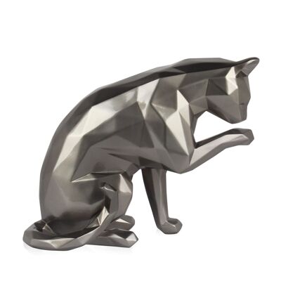 ADM - Scultura in resina 'Gatto sfaccettato' - Colore Antracite - 24 x 30 x 15 cm