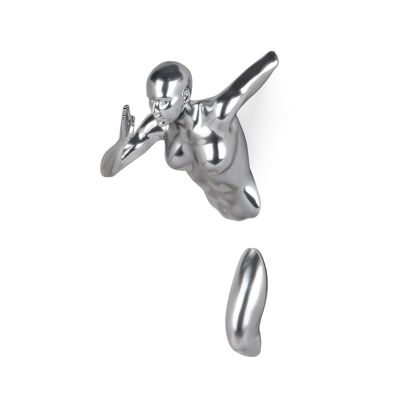 ADM - Sculpture en résine 'Femme Coureuse' - Couleur Argent - 28,5 x 13,5 x 13,5 cm