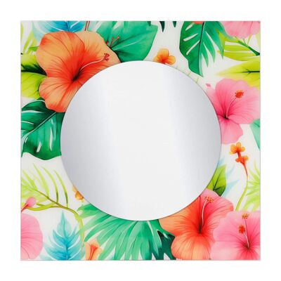 ADM - Modern design mirror 'Tropical flowers' - Multicolour - 80 x 80 x 1.5 cm