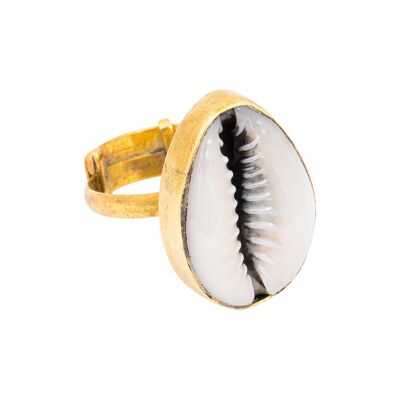 Bague ajustable en laiton recyclé avec coquillage cauri