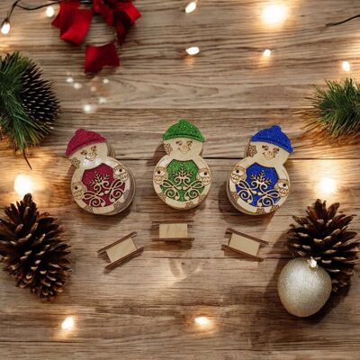 Décoration de Noël - Figurines Bonhomme de Neige en Bois - lot de 3