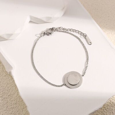 Bracelet Argenté Double Plaques Rondes Lisse Et Brossée