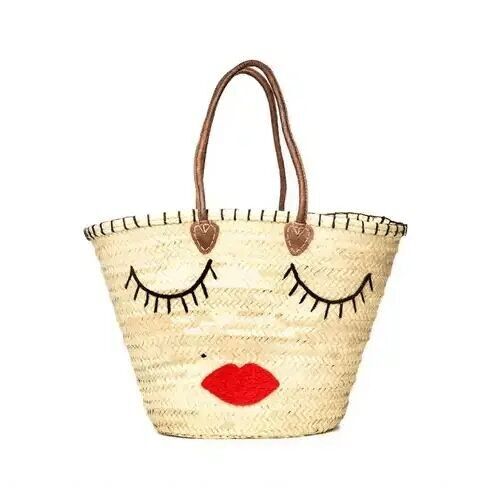 Borsa tote in paglia fatta a mano con motivo a occhi