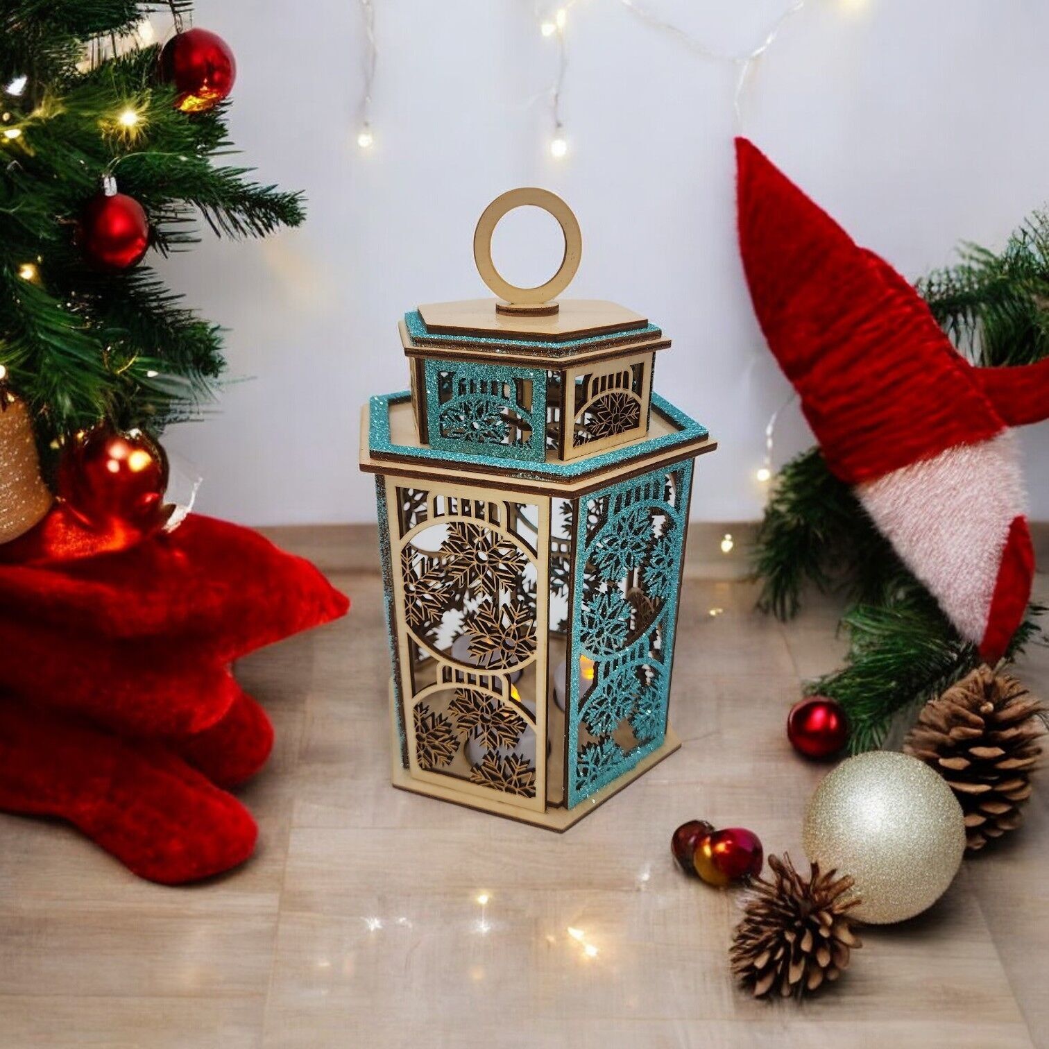 Decorazione natalizia - Lanterna in legno - Natale glassato