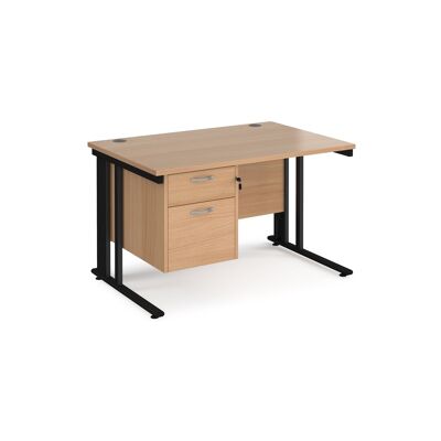 Scrivania dritta Maestro 25 con piedistallo a 2 cassetti con struttura per gambe passacavi