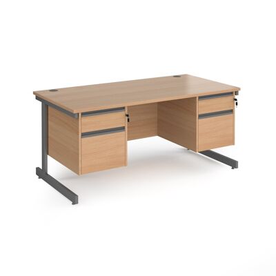 Bureau droit Contract 25 avec caissons à 2 et 2 tiroirs et pied cantilever