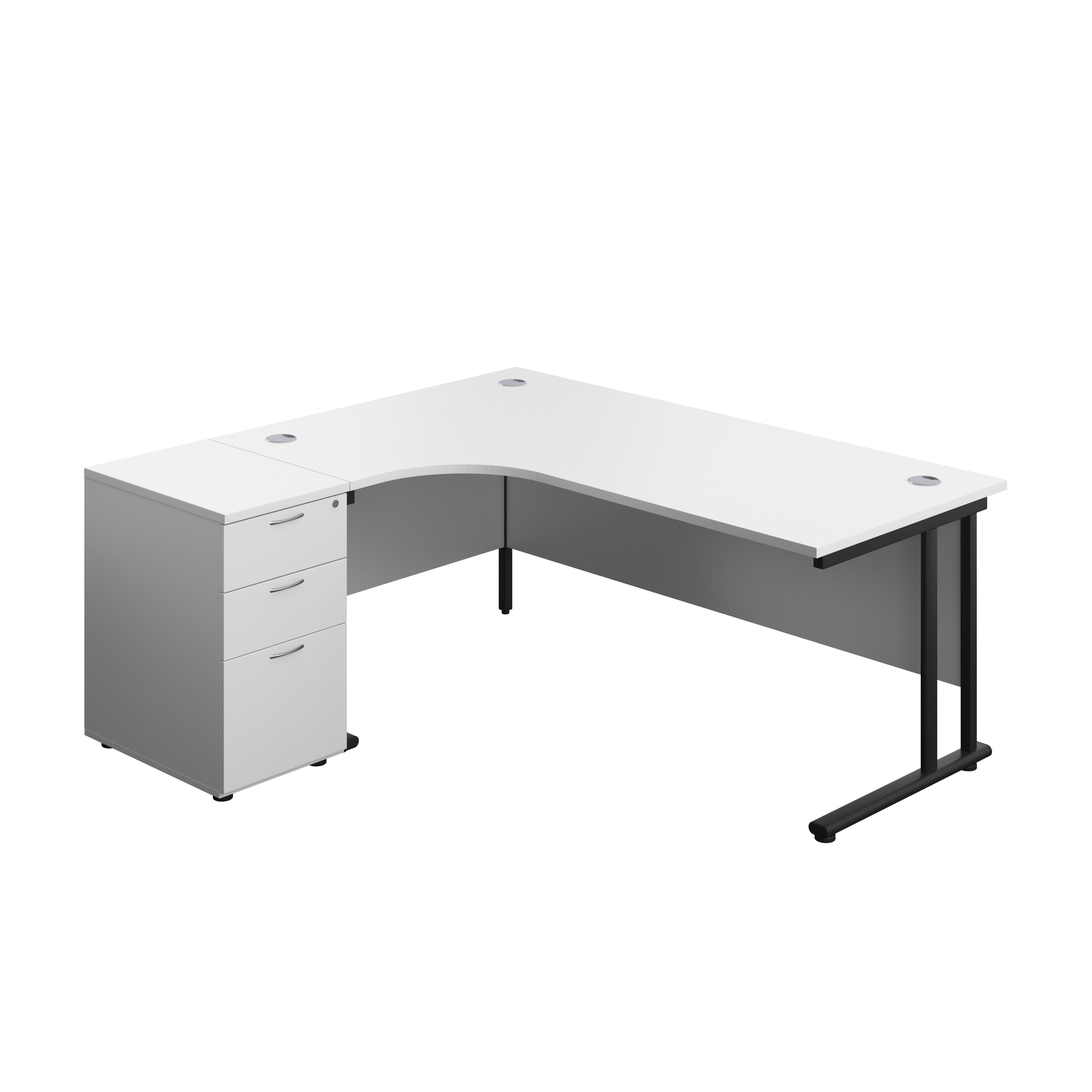 Bureau vertical double radial côté gauche + bureau haut avec caisson à 3 tiroirs (FSC)