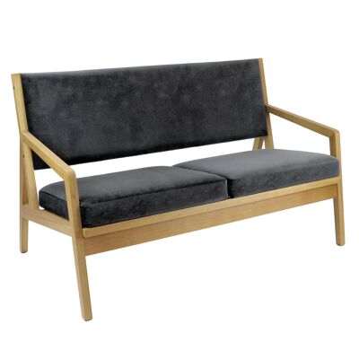 Canapé 2 places Hanna avec structure en bois - tissu gris