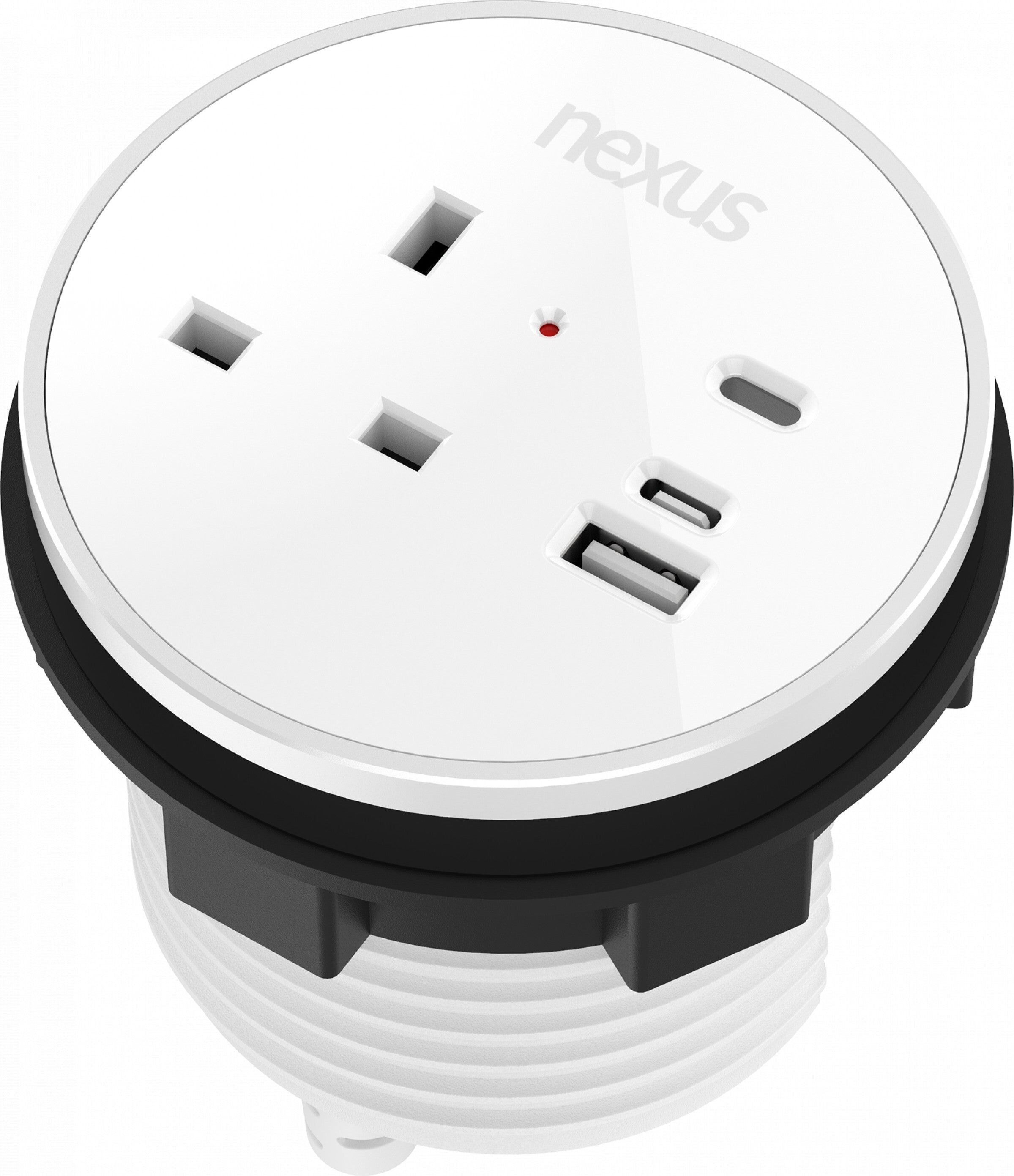 Circular In-Desk Power Module: 1 Outlet: 30W USB-C, 27W USB-A, USB-C Blank
