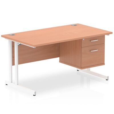 Bureau droit en porte-à-faux Impulse 1400 mm avec piédestal fixe simple