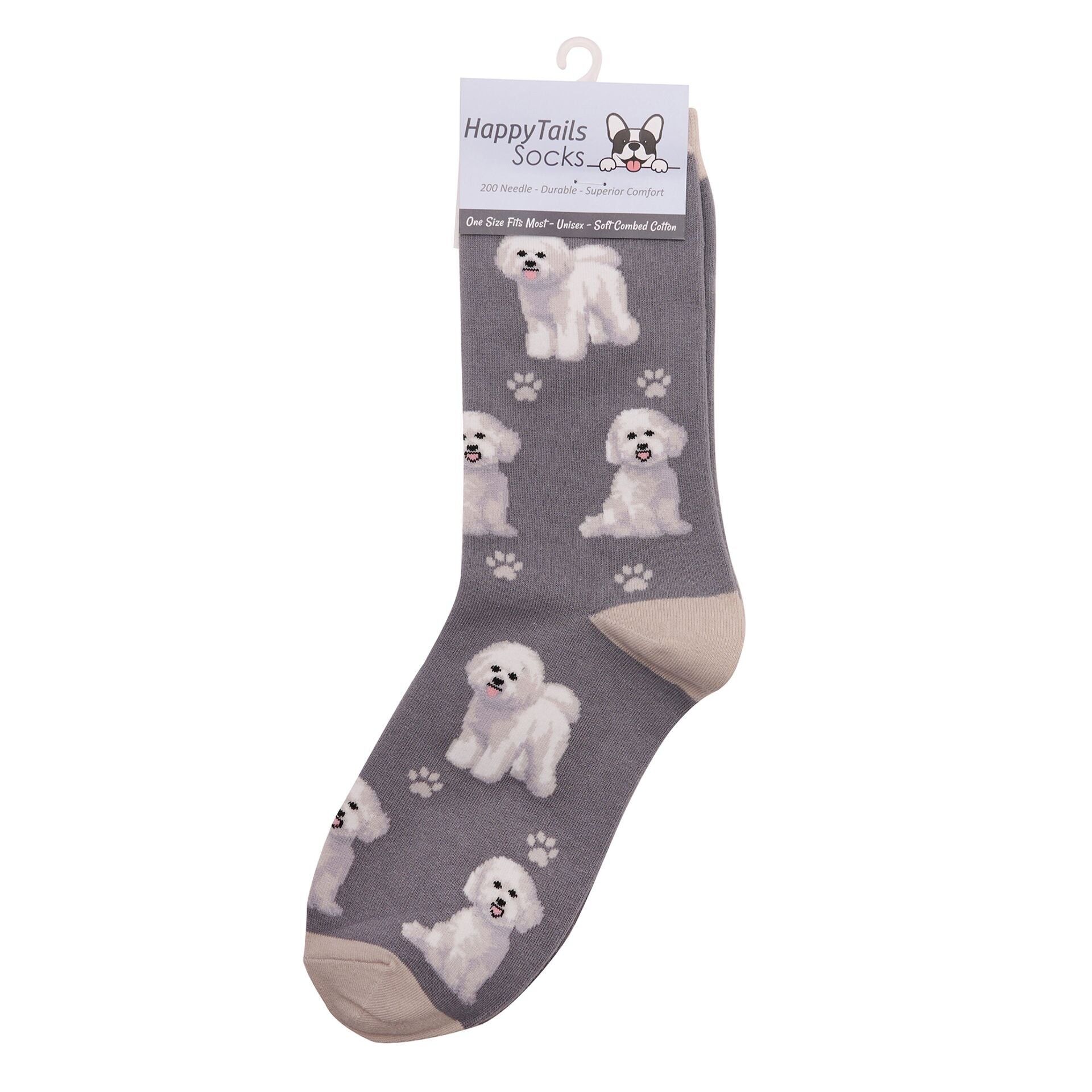 Bichon Frise-Socken für Damen, schöne, kräftige Farben, weiche gekämmte Baumwolle, Einheitsgröße