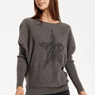 Maglione grigio scuro Liquorish con stella zebrata scintillante