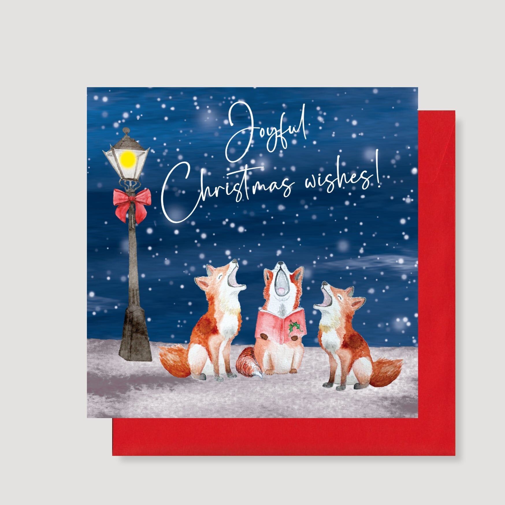 Weihnachtskarte mit singenden Füchsen