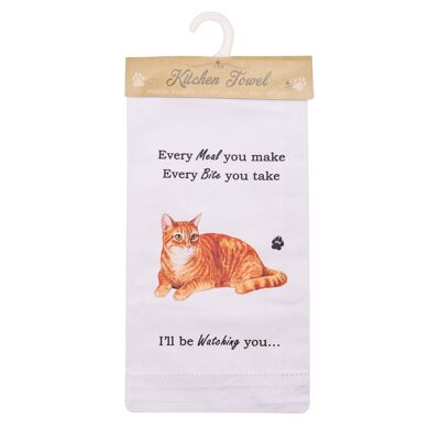 Paño de cocina novedoso, con imagen de gato y texto divertido 'Mirándote', algodón de calidad, 66 cm, lavable a máquina (Ginger Cat)
