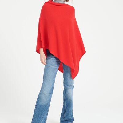 LILLY 9 Poncho col V en cachemire rouge