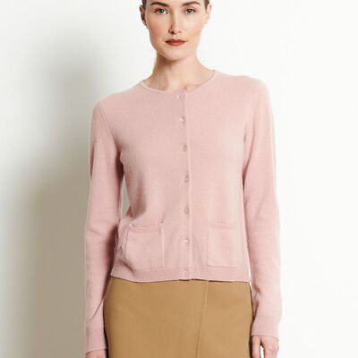 LILLY 4 Cardigan girocollo in cashmere sciancrato rosa cipria