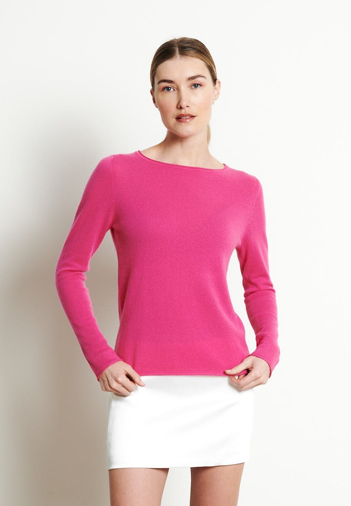LILLY 5 Maglia scollo a barca in cashmere rosa indiano