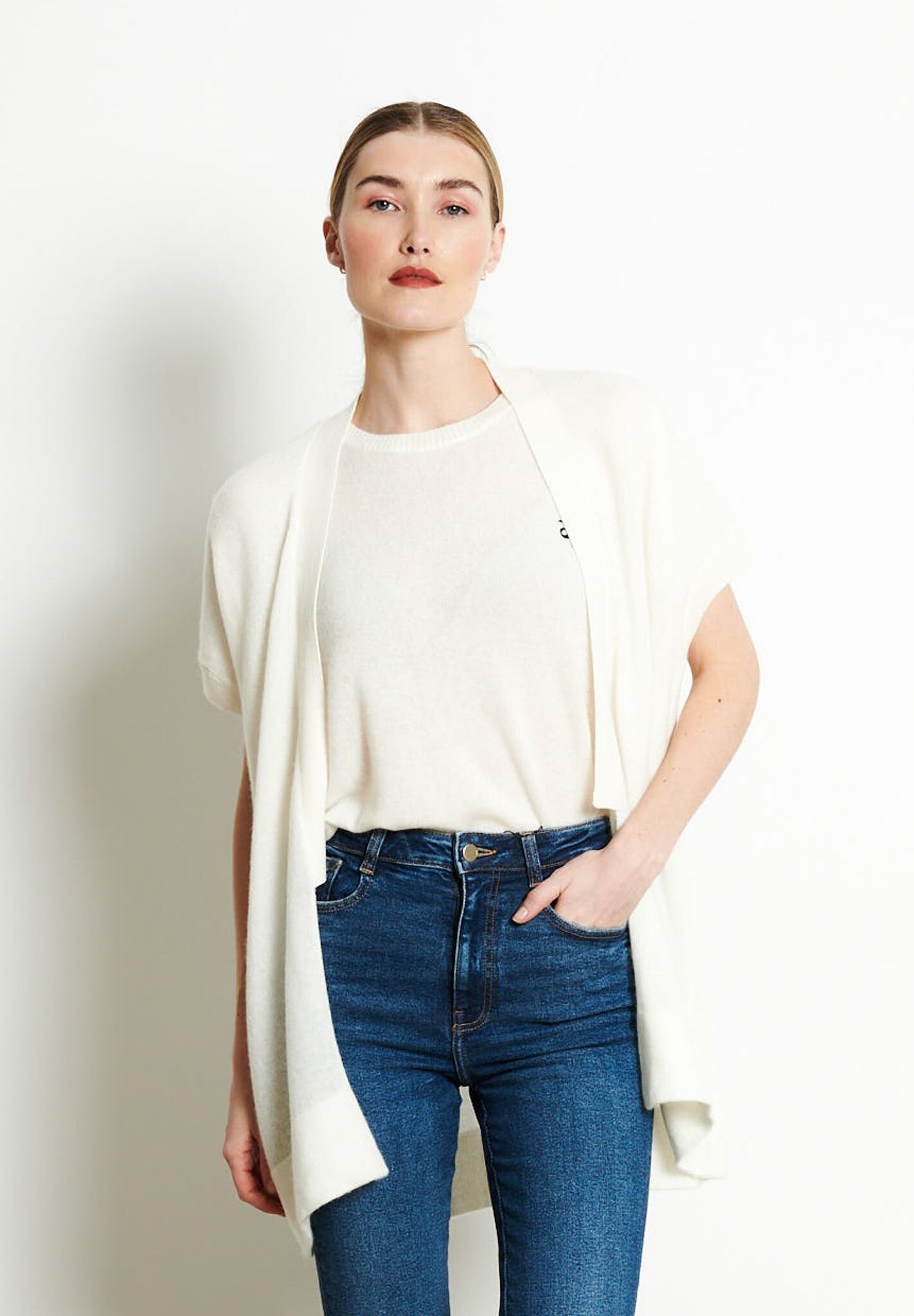 Kimono RIA 4 in cashmere bianco ecrù