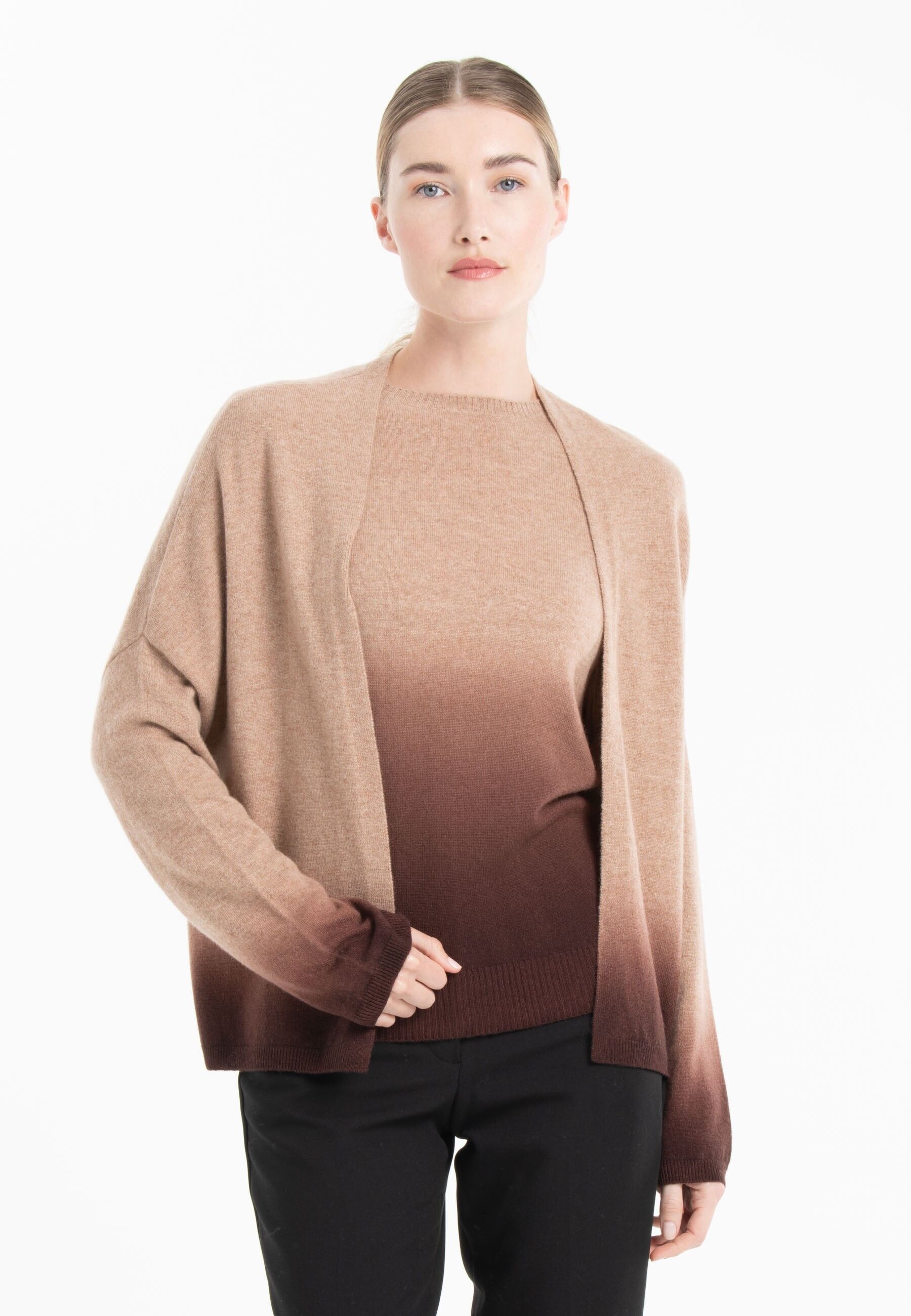 NAMI 12 Giacca con collo sciallato in cashmere con stampa tie and dye cammello/marrone