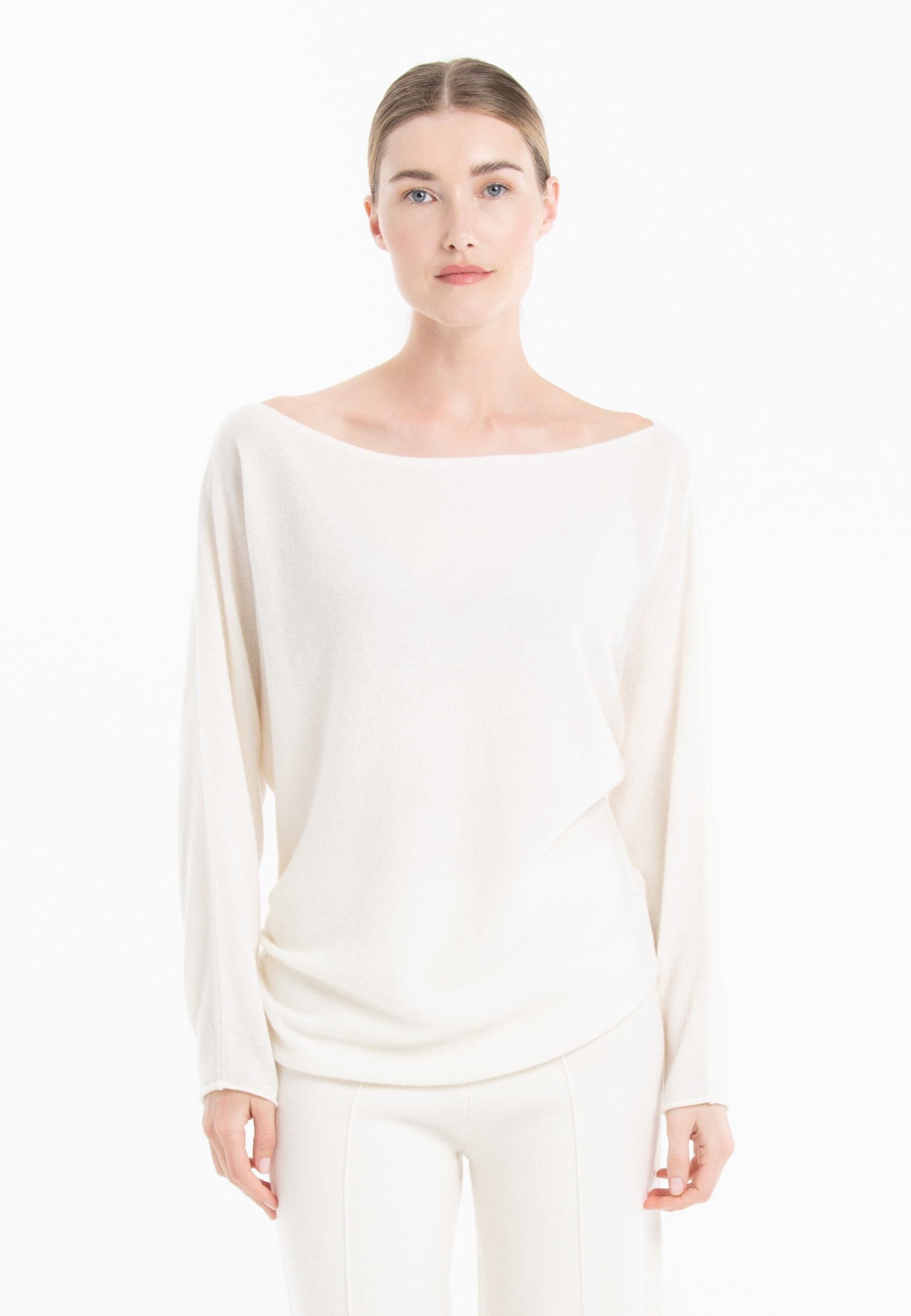NAMI 24 Maglia spalle scoperte in cashmere bianco ecrù
