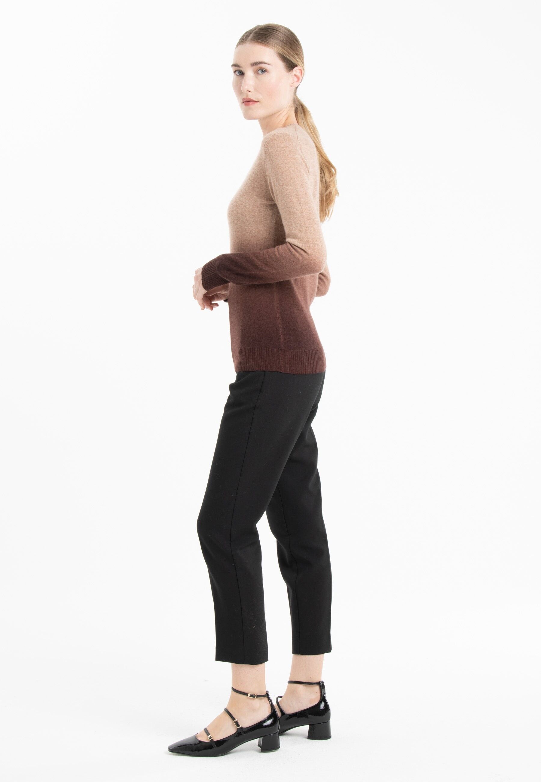 MIA 8 Kaschmirpullover mit Rundhalsausschnitt und Batikmuster in Kamel/Braun