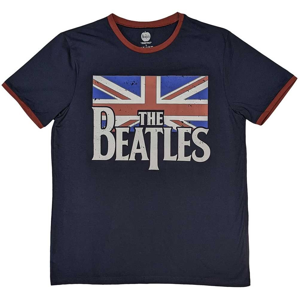 Maglietta dei Beatles - Logo Drop T e bandiera vintage Ringer