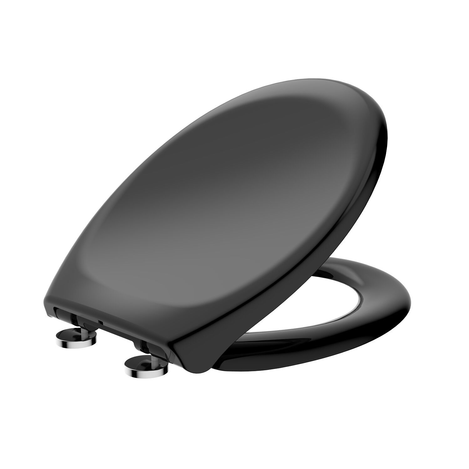Toilettensitz, WC-Sitz mit Fallbremse und verstellbarem Scharnier, Absenkautomatik, schnelle Demontage, leicht zu reinigen, Polyethylen, ovale Form, Schwarz