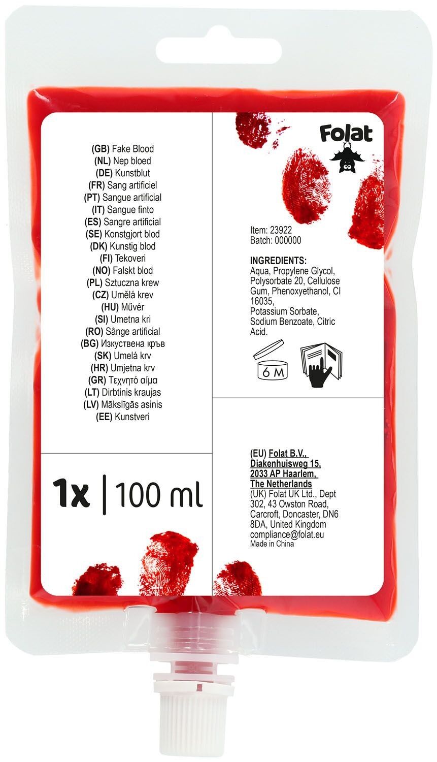 Maquillaje - Sangre falsa - Bolsa de infusión - Halloween - 100 ml