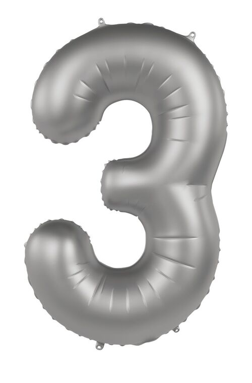 Foil balloon Number 3 - Moonlight Silver - Satin Gloss - 86 cm