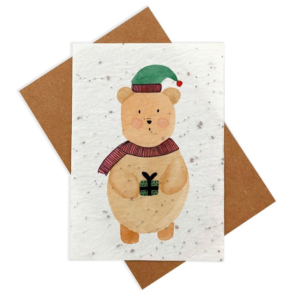 Plantable card - Christmas - Bear and his little gift