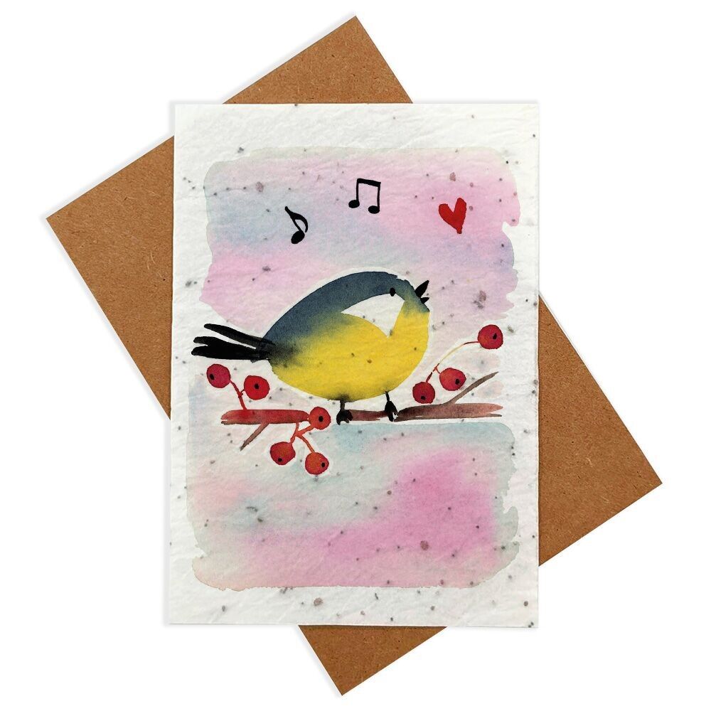 Karte zum Pflanzen - Weihnachten - Singender Vogel