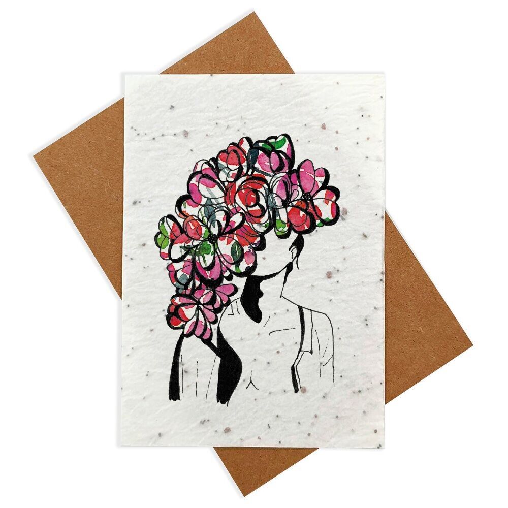 Biglietto da piantare - La donna con il mazzo di fiori