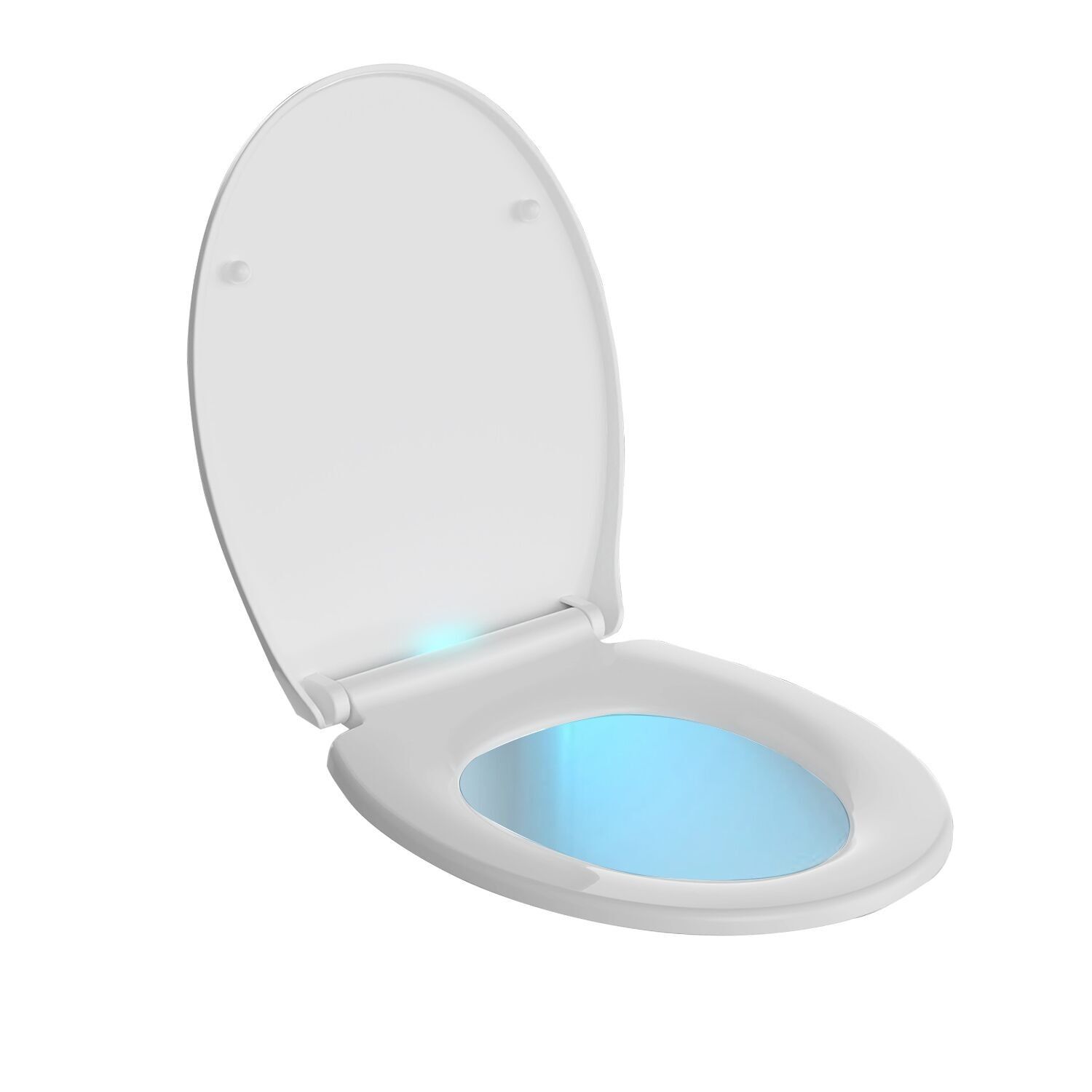TODOT Toilettensitz mit LED-Nachtlicht, beleuchtete Toilettenschüssel mit Fallbremse und verstellbarem Scharnier, weißer O-förmiger Toilettensitz aus Polyethylen bis 150 kg – DBTS01E