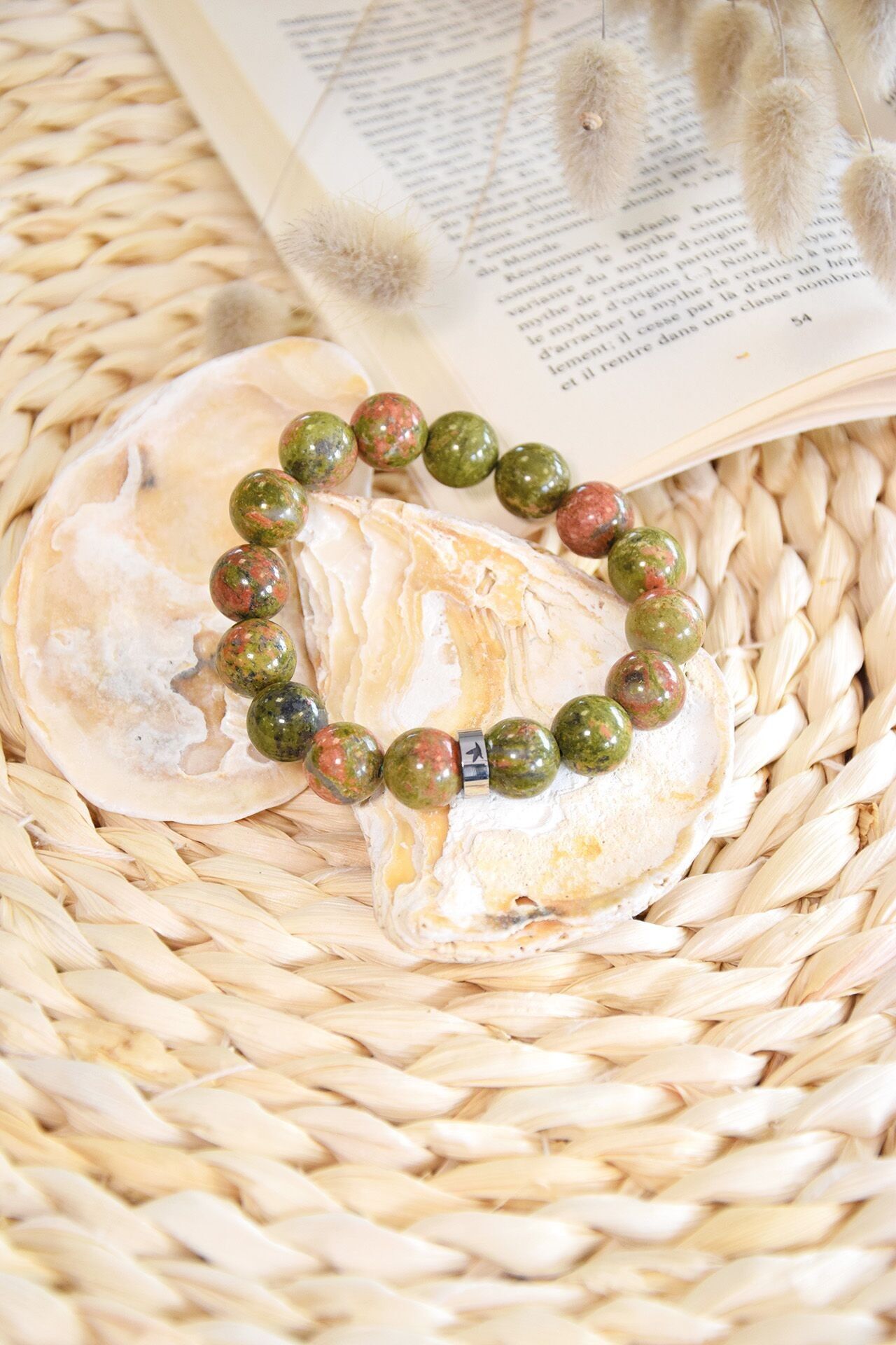 Bracciale Unakite Perline Tonde 12 mm