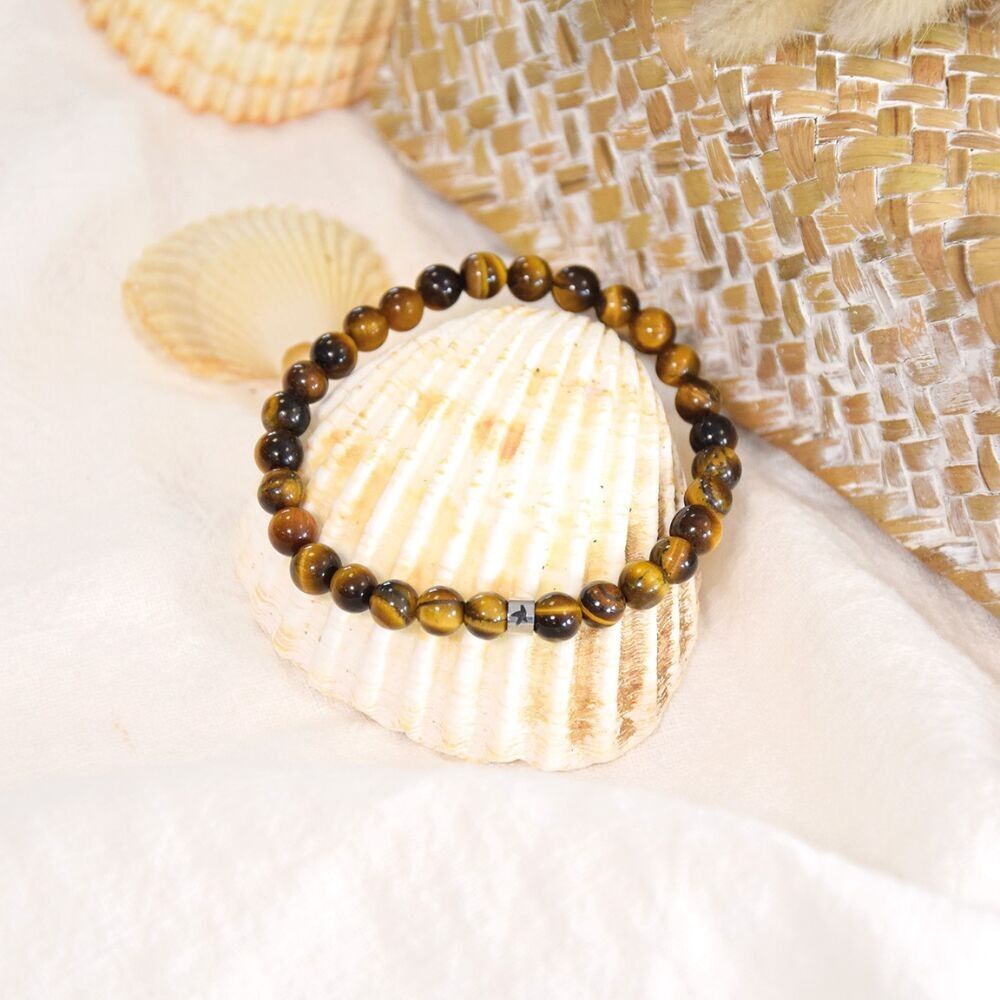 Bracciale Occhio Di Tigre Perline Rotonde 6 mm