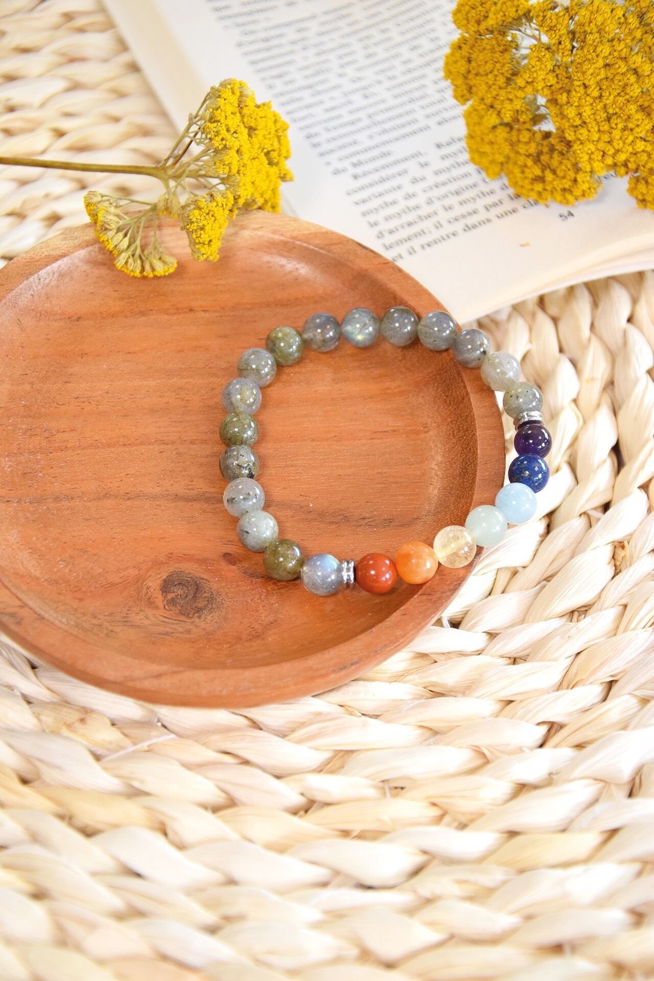 7 Chakras Labradorite Bracelet Round Beads 8 mm