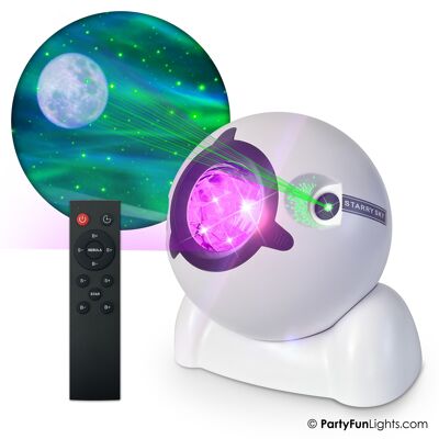 Lampe projecteur d'aurores boréales, de lune et d'étoiles - Alimentée par USB - incl. Câble USB - incl.télécommande - blanche