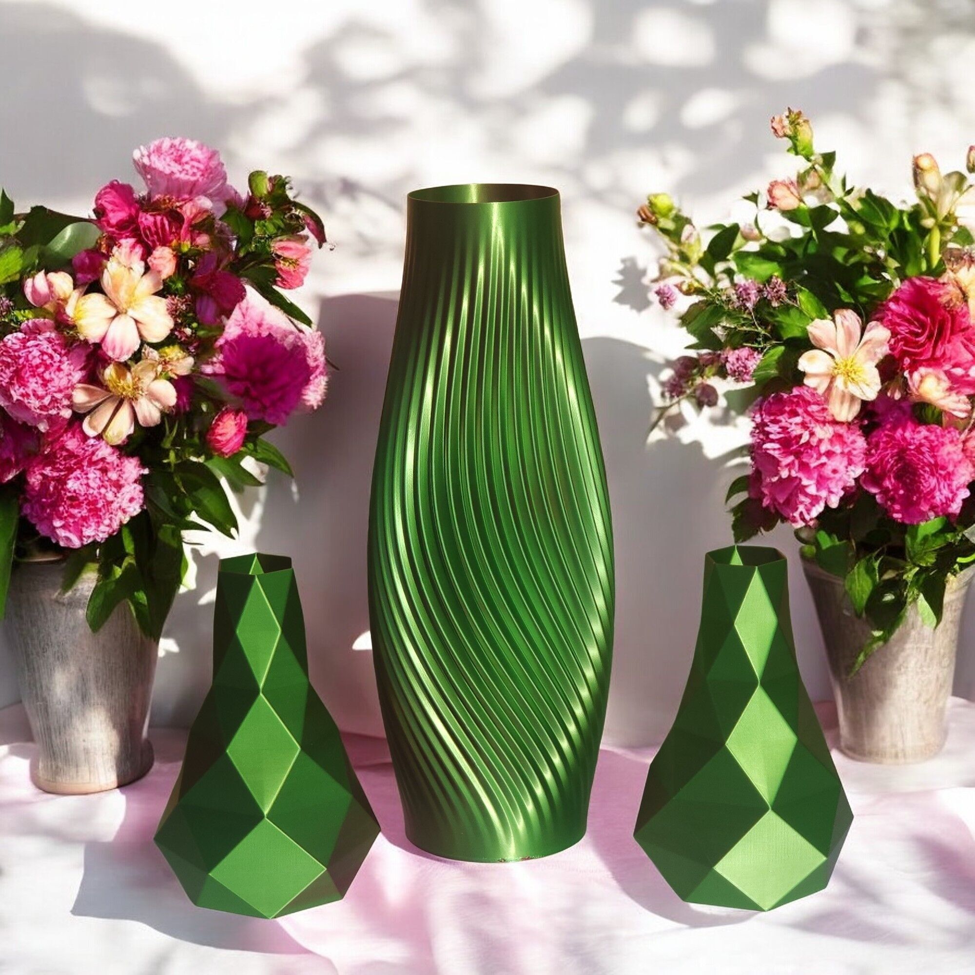 Vasi geometrici verdi 3D - Set di 3 vasi 1 grande e 2 piccoli