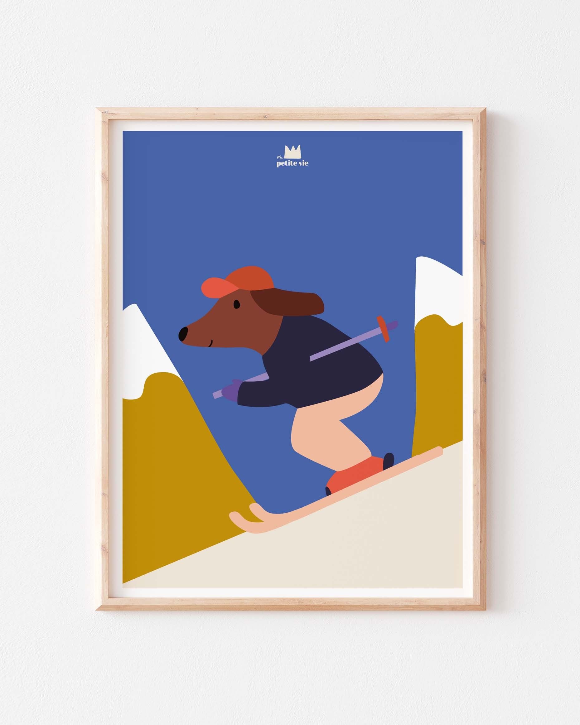 Poster - Ski fahrender Hund (A3 - 30 x 40 cm)