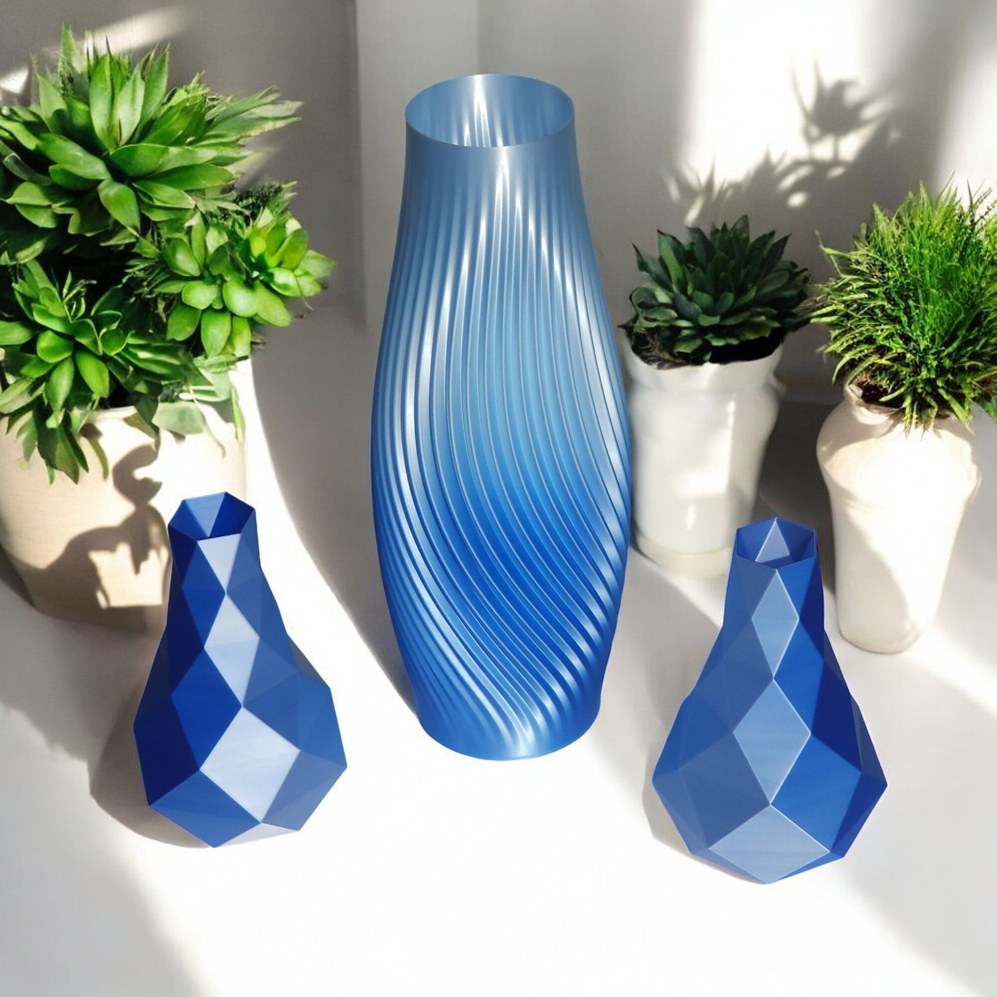 Vasi geometrici 3D Frozen Blue - scatola da 3 vasi 1 grande e 2 piccoli