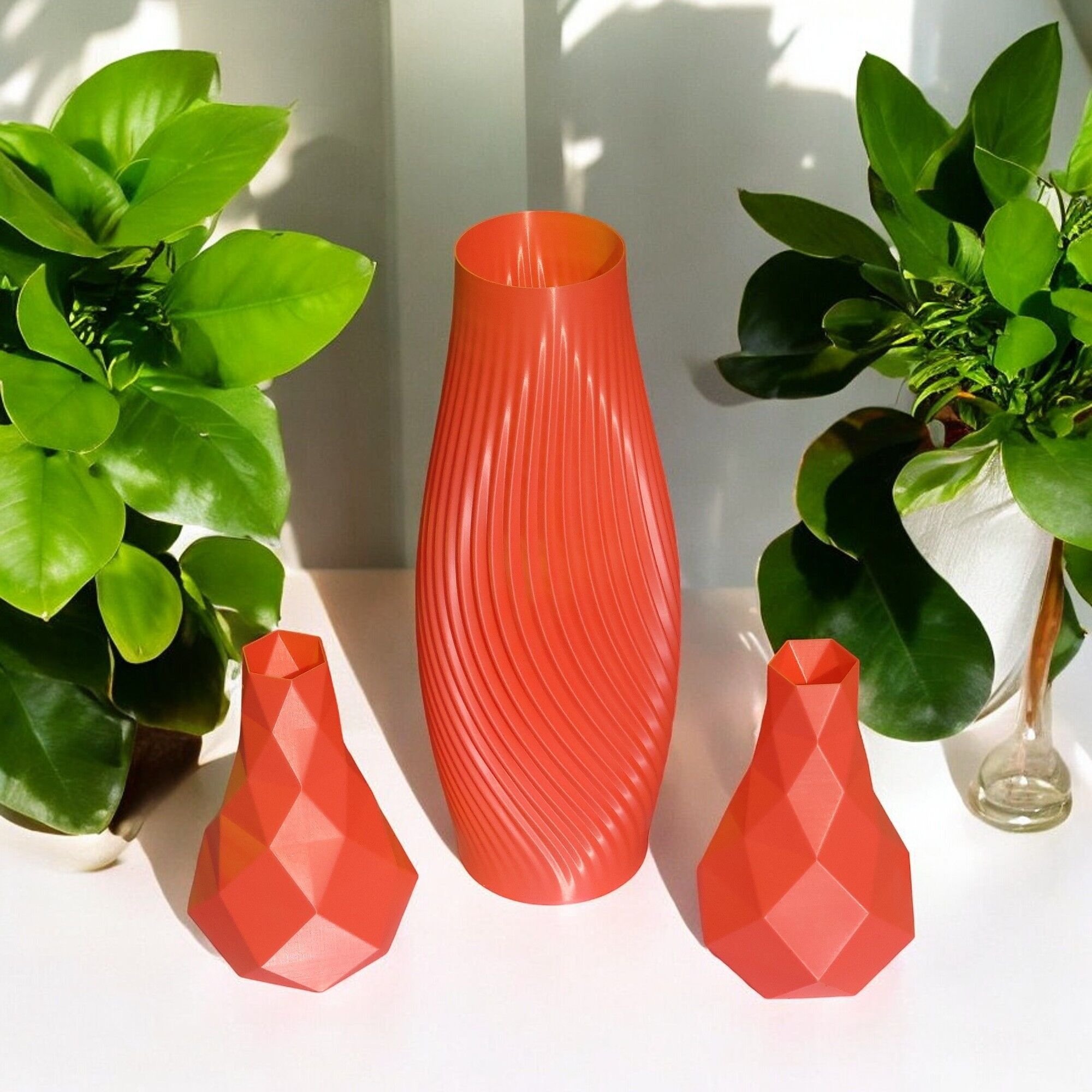 Vasi geometrici 3D arancioni - 3 pezzi