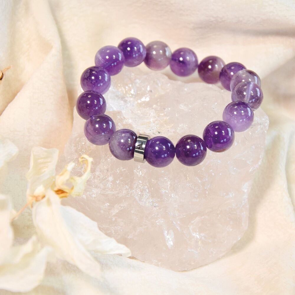 Bracciale Ametista Perline Tonde 12 mm